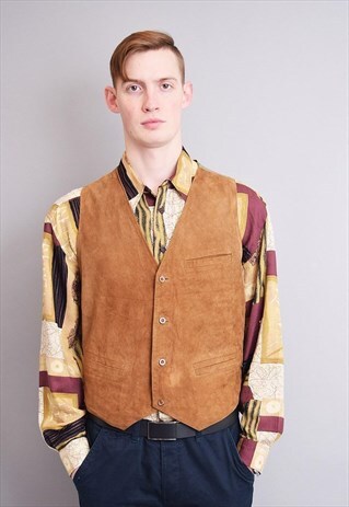 COOL 80'S RETRO WOODSTOCK GENUINE SUEDE GILET TOP VEST