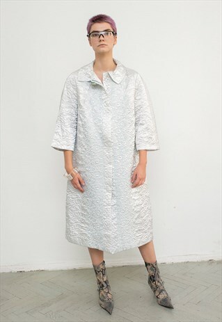 VINTAGE EMBROIDERY COAT CLASSIC A-LINE COAT GLAM SILVER