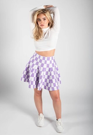 JUSTYOUROUTFIT LILAC CHECK PRINT HIGH WASITED TENNIS SKIRT 
