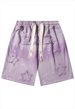 Tie-dye skater shorts star patch crop pants gradient purple