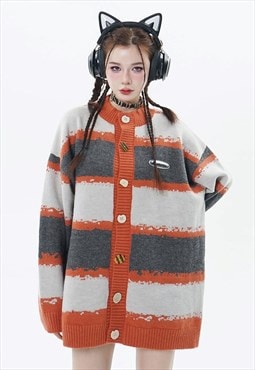 Stripe cardigan zebra jumper Korean knitted top in orange