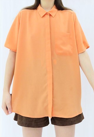 90s Vintage Orange Shirt Blouse (Size L)