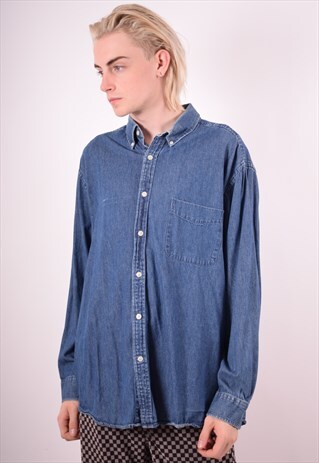 MENS VINTAGE DENIM SHIRT XL BLUE 90S
