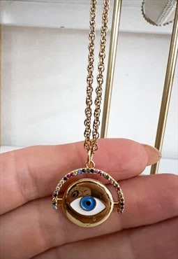 Gold Plated Eye Fob Pendant Necklace