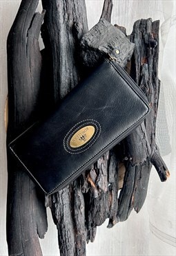 Vintage Black Leather Zipper Wallet 