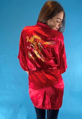 Vintage Silky Robe with Dragon Embroidery