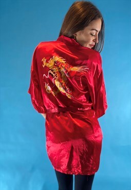 Vintage Silky Robe with Dragon Embroidery