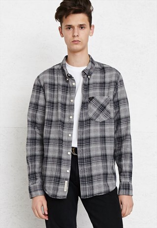 VINTAGE GREY LEE LONG SLEEVE CHECKERED FLANNEL SHIRT