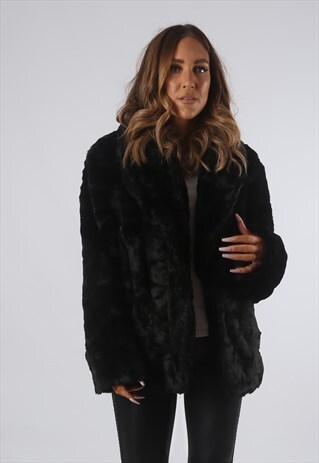 VINTAGE FAUX FUR COAT JACKET SHORT UK 18 XXL (C9BA)