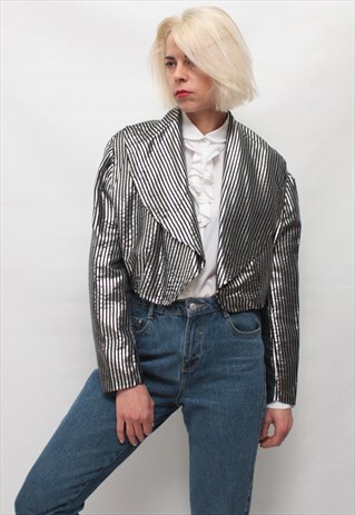VINTAGE 80' AMAZING BEAUTIFUL SHINY SILVER SHORT JACKET