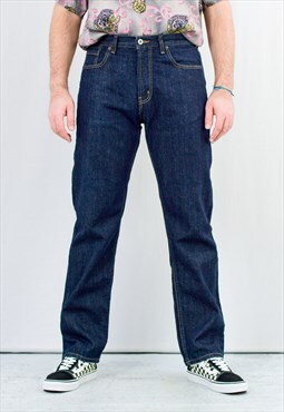 Navy blue jeans W34 L32 vintage denim pants straight leg L