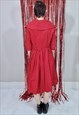 VINTAGE 50S RED BROCADE FIT AND FLARE LARGE COLLAR DRESS