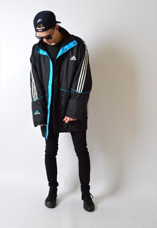 VINTAGE 90S BLACK ADIDAS WARM WINTER PADDED COAT WITH HOOD
