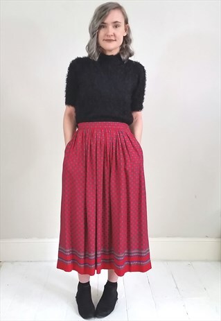 VINTAGE 80'S RED AND BLUE FLORAL LIGHTWEIGHT MIDI SKIRT