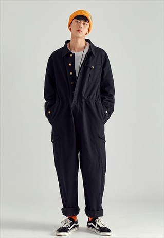 BOILER SUIT IN BLACK HIGH QUALITY UTILITY JUMPSUIT WORK WEAR