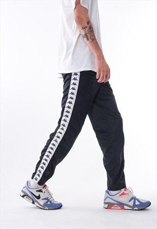VINTAGE KAPPA TRACKSUIT POPPER PANTS 90S BLACK