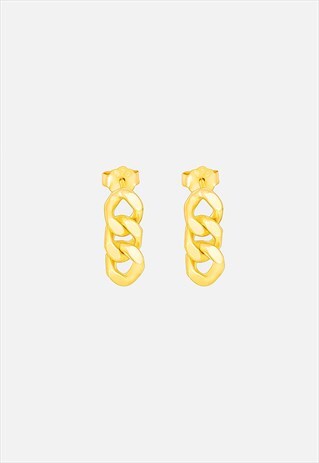 WOMEN'S DANGLE STUD EARRINGS, CURB CHAIN - GOLD