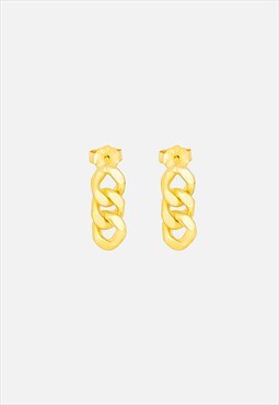 Women's Dangle Stud Earrings, Curb Chain - Gold