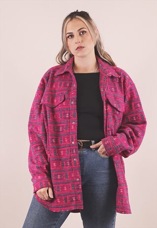 VINTAGE 90S AZTEC PRINT FLEECE SHIRT /A25035