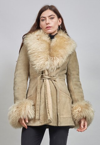 1970'S VINTAGE PREMIUM CREAM SHEEPSKIN COAT