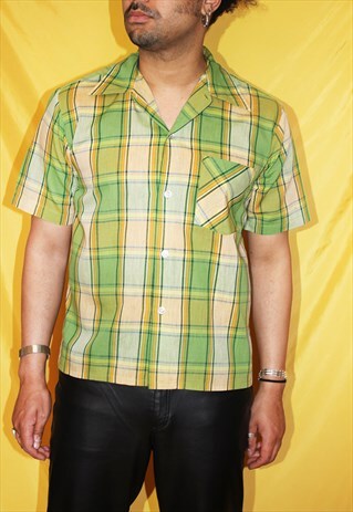 70S VINTAGE FLEETLINE PERMA PRESS GREEN CHECK SUMMER SHIRT
