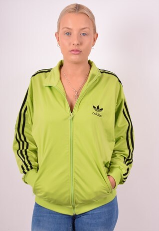 ADIDAS WOMENS VINTAGE TRACKSUIT TOP JACKET LARGE GREEN 90S