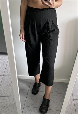 Black Crop Pants With Elastic Waist 