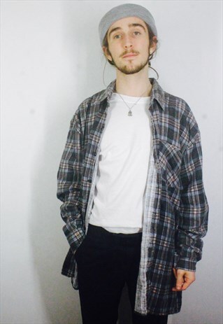 VINTAGE GREY CHECK FLANNEL SHIRT