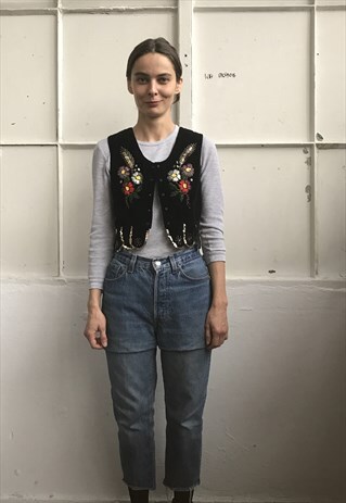 VINTAGE 90' BEAUTIFUL UNIQUE VELOUR VEST WITH EMBRODIERY