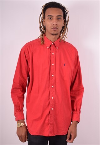 POLO RALPH LAUREN MENS VINTAGE SHIRT LARGE RED 90S