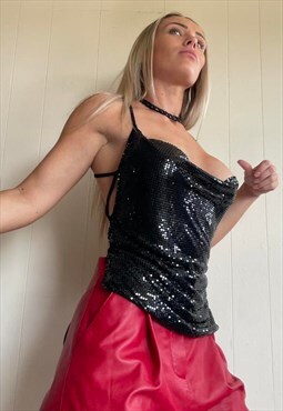 Bershka Vintage 90s Heavy Disco Sequin Lace Up Camisole