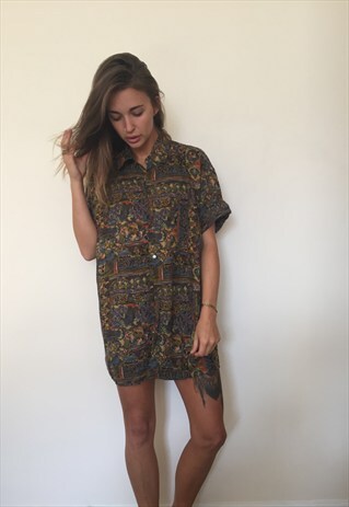 CRAZY PATTERNED VINTAGE RETRO FESTIVAL OVERSIZED SHIRT