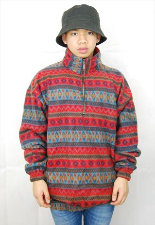 CRAZY PRINT AZTEC 1/4 ZIP FLEECE TOP (1990'S)
