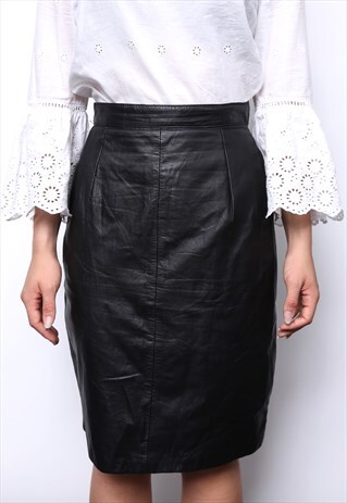 VINTAGE 80S BLACK LEATHER PENCIL SKIRT