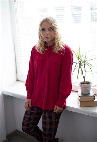 VINTAGE 80'S HOT PINK LONG SLEEVED BLOUSE