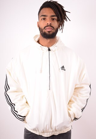 ADIDAS MENS VINTAGE PULLOVER JACKET MEDIUM WHITE 90S