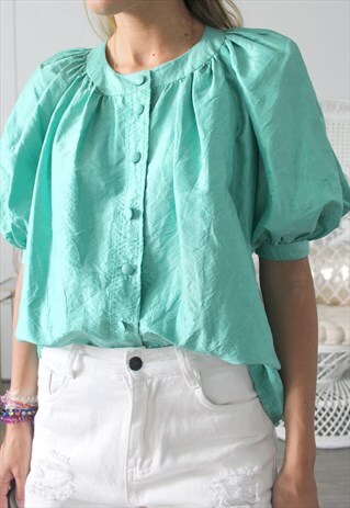 VINTAGE SHIRT SIZE S PASTEL GREEN PUFFED SLEEVES