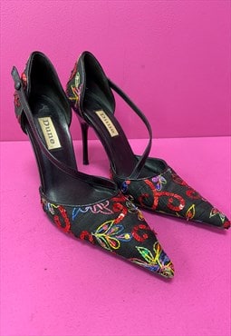 00s Court Heels Black Embroidered Sequin Pointed