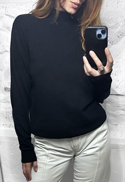 Minimal Black Solid Turtleneck Sweater / Blouse - S - M