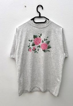 Vintage grey floral nature T-shirt large single stitch 