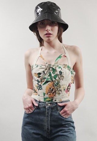 VINTAGE 90'S CAVALLI FLORAL STRAP CROP TOP