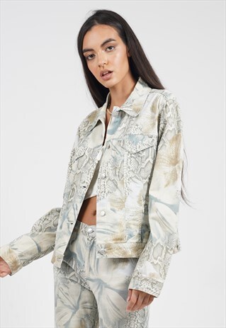 VINTAGE Y2K 90'S KRIZIA BEIGE REPTIL PRINT DENIM CO-ORD SET