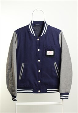 Vintage Harris Tweed Varsity Jacket Grey Navy Kids size