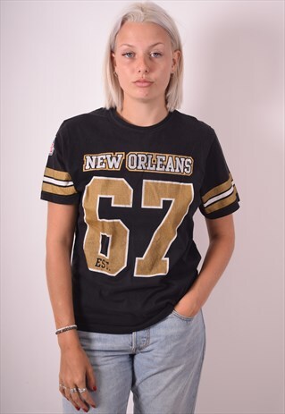 NFL WOMENS VINTAGE NEW ORLEANST-SHIRT TOP MEDIUM BLACK 90S