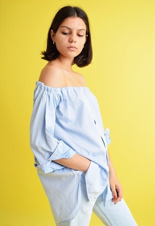 VINTAGE 90'S CUSTOMIZED OFF-SHOULDER BESPOKE SHIRT TOP