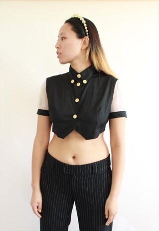VERSUS VINTAGE GIANNI VERSACE 90S BLACK MONOCHROME CROP TOP