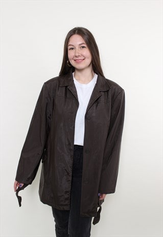 90S BROWN TRENCH JACKET, VINTAGE WOMEN OVERSIZED CASUAL 