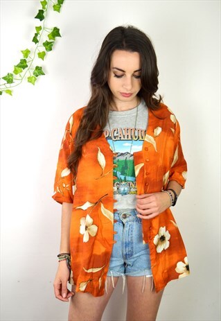 90S VINTAGE ABSTRACT ORANGE PRINTED BLOUSE
