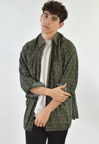VINTAGE 90S BLACK GREEN PATTERNED SHIRT