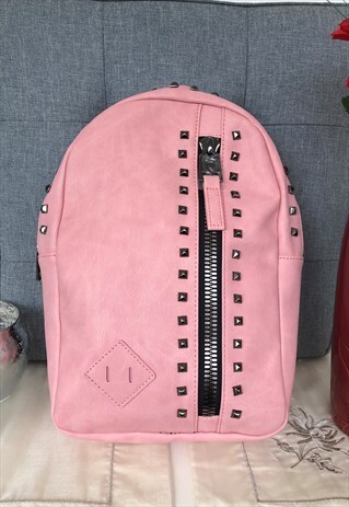 PINK FAUX LEATHER STUDDED BACKPACK